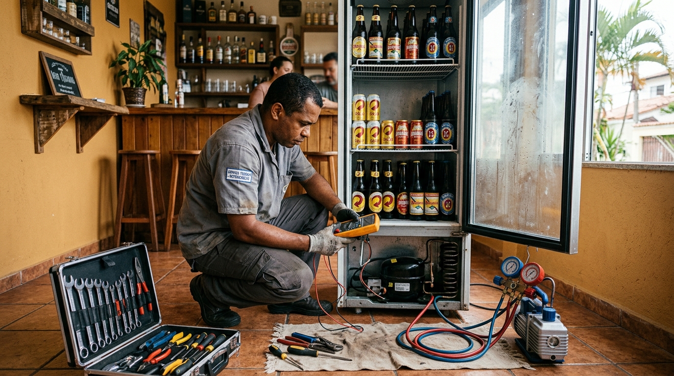Substituição de termostato de cervejeira em serviço técnico em Juiz de Fora‑MG